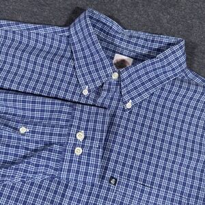 Brooks Brothers 346 Blue Plaid Non Iron Long Sleeve Pocket Shirt XL Cotton